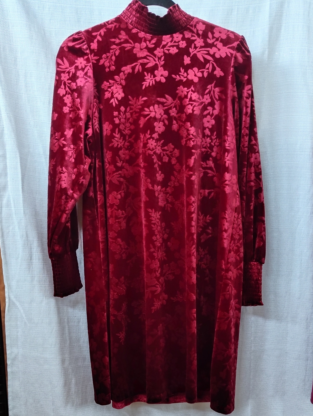Crimson Burnout Velvet Floral High-Neck Shift Dress